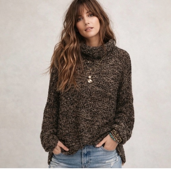 Free People Sweaters - Free People She’s All That Brown Alpaca  Turtleneck Sweater